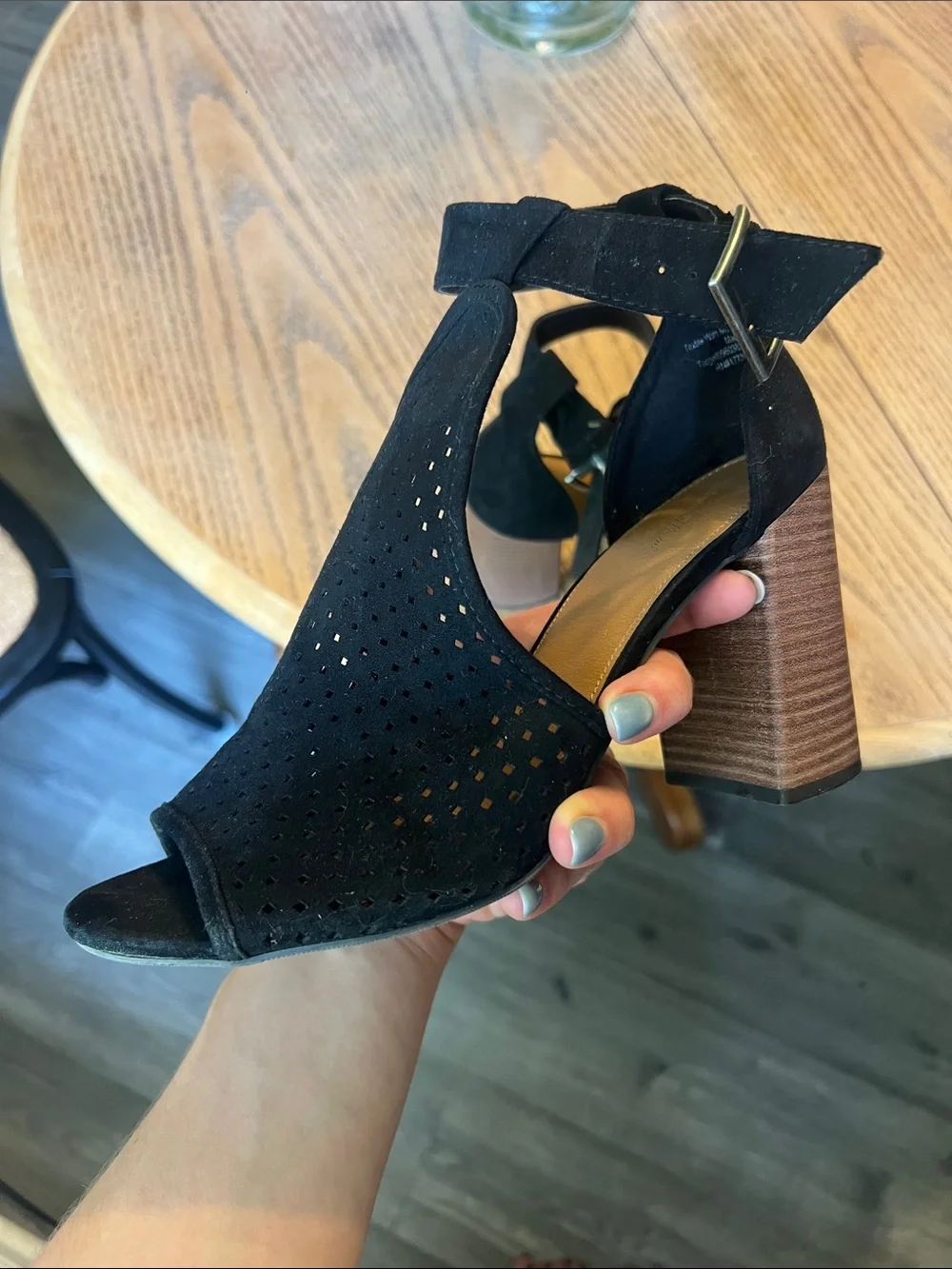 Universal Thread Black Perforated Suede Open-Toe Block Heel Sandals